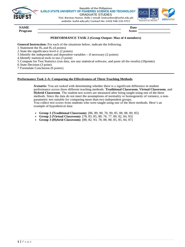 PT2_RevisedPerformance-TaskNon-Parametric-Tests | PDF