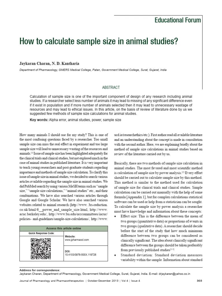 Charan - How To Calculate Sample Size In Animal Studies | PDF