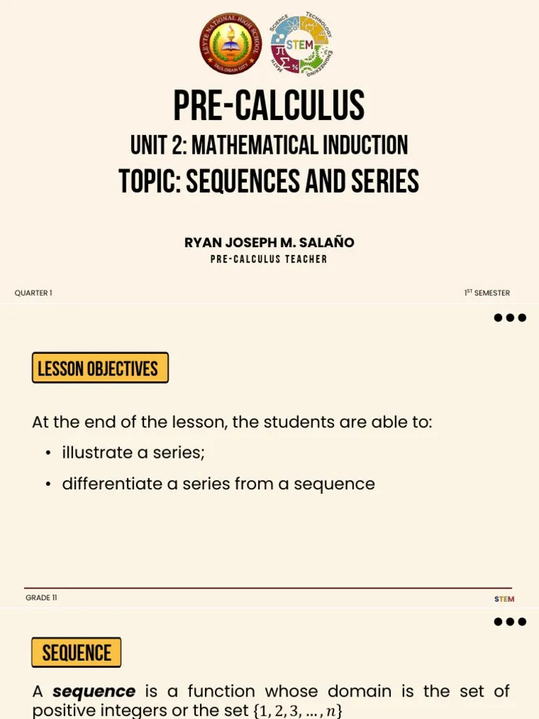 PRECALCULUS-MATHEMATICAL-INDUCTION-LESSON5-SEQUENCES-AND-SERIES | PDF