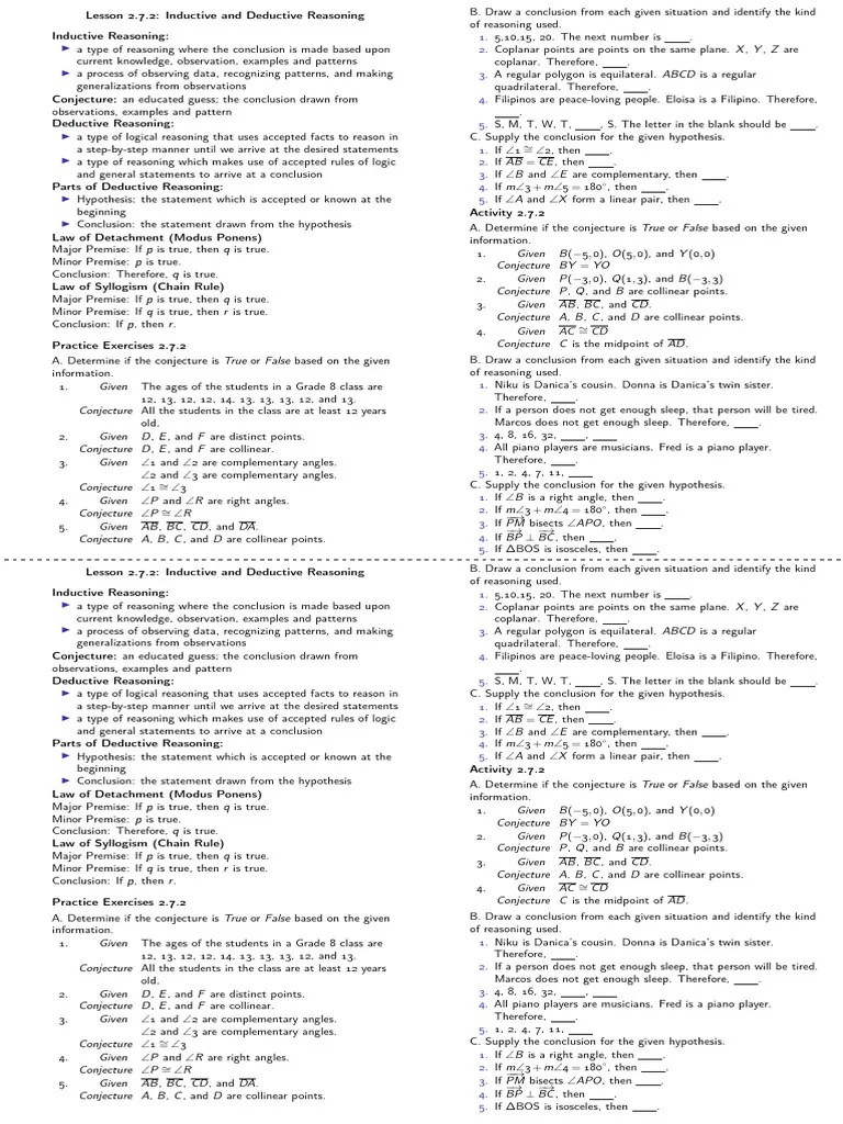 Hand Inductive And Deductive Reasoning | PDF