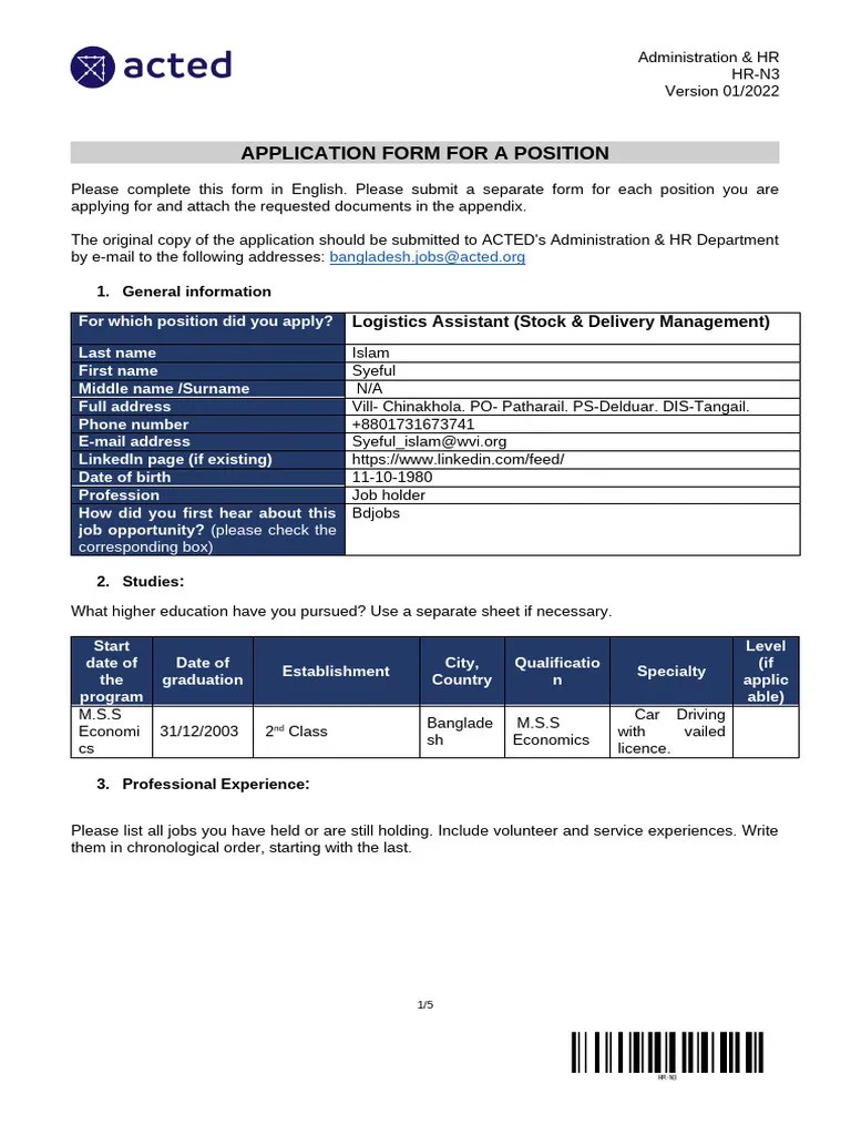 HR-N3 Job Application Form | PDF