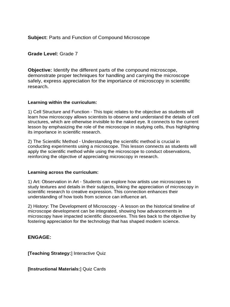 Lesson - Plan Microscope | PDF | Microscope | Scientific Method
