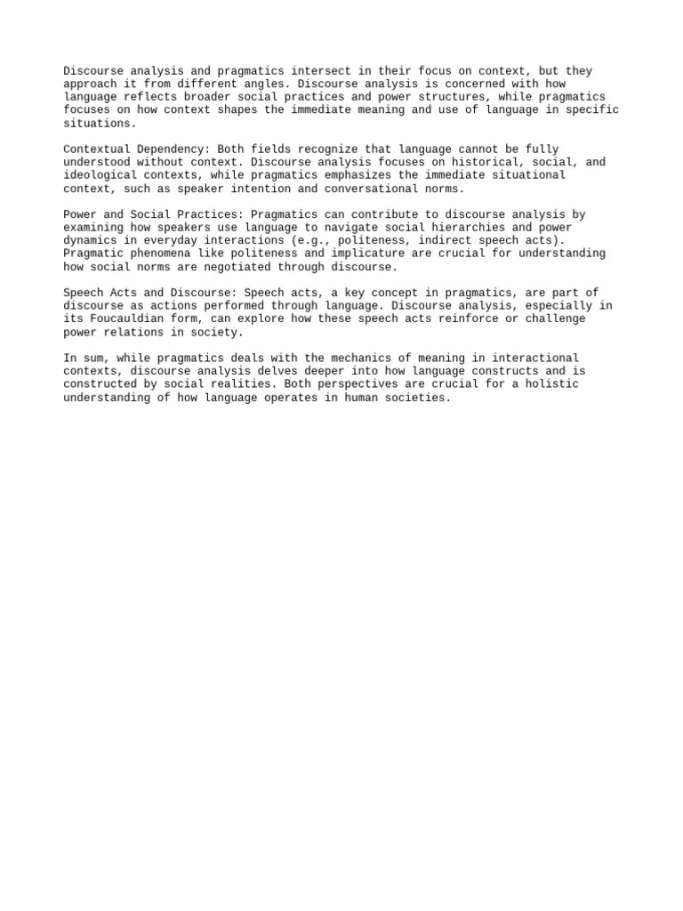 Discourse Analysis And Pragmatics I | PDF