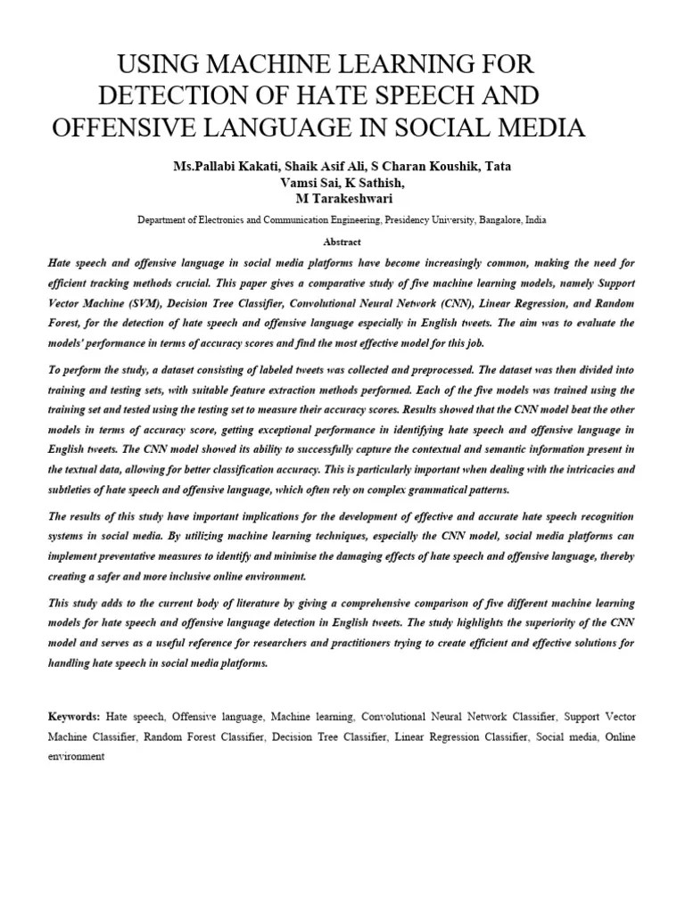 HATE SPEECH AND OFFENSIVE LANGUAGE IN SOCIAL MEDIA PaperFinal1 | PDF