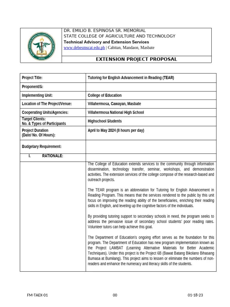 (1) FM-TAEX-01 Extension Project Proposal | PDF