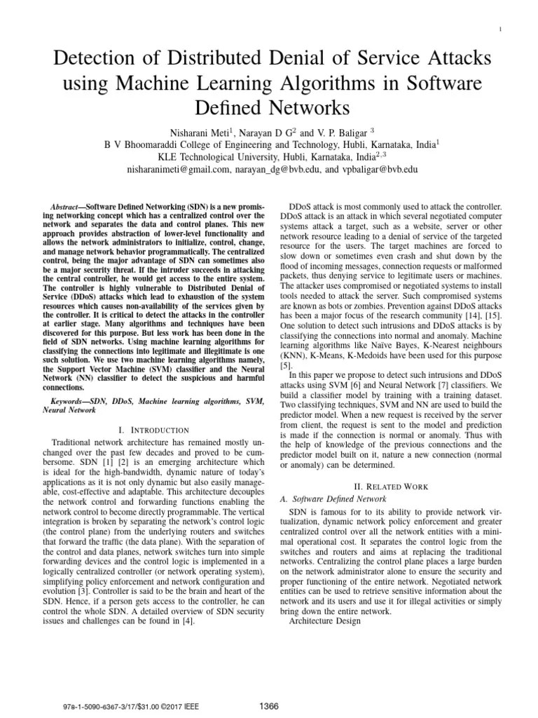 Detection Of Distributed Denial Of Service Attacks Using Machine ...