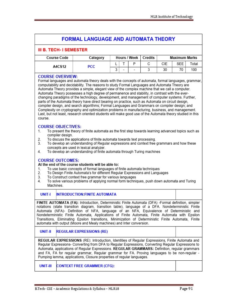 FORMAL-LANGUAGE-AND-AUTOMATA-THEORY | PDF