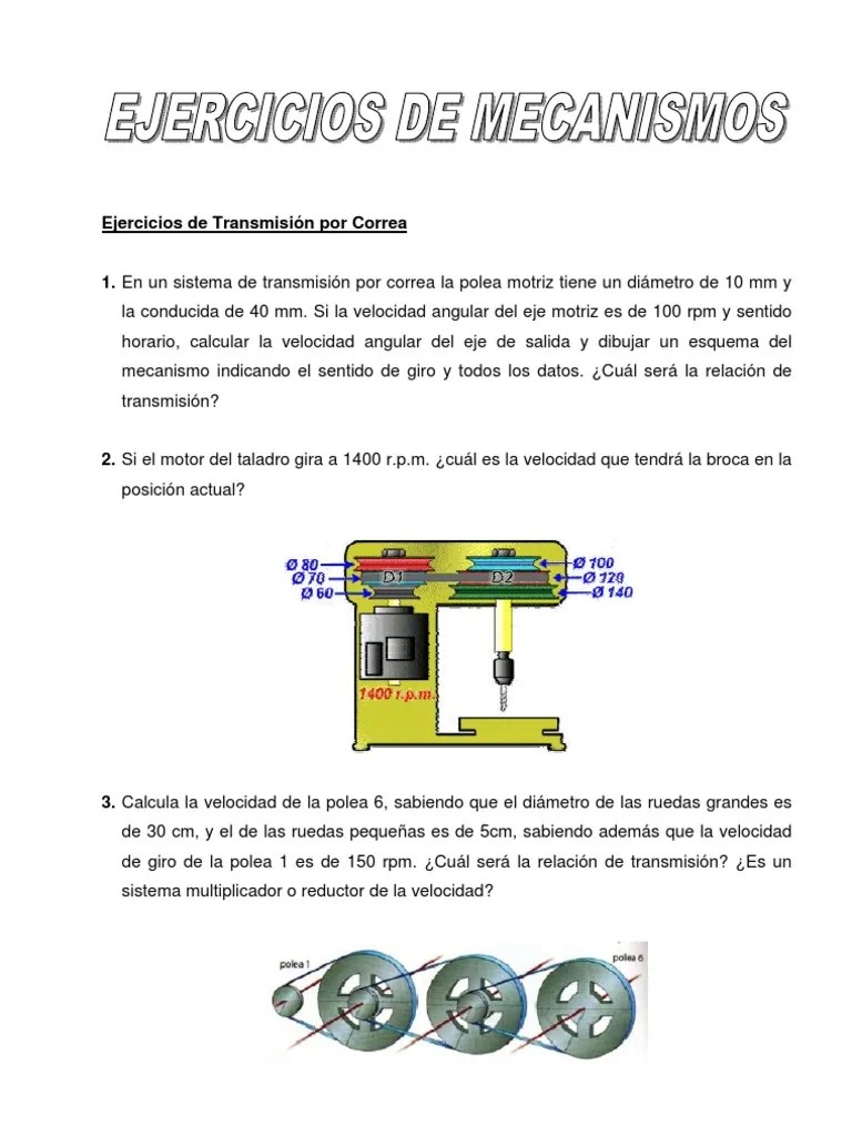 Ejercicios Mecanismos | PDF | Engranaje | Transmisión (Mecánica)