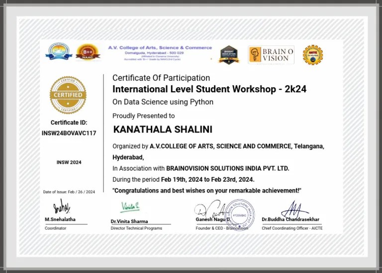 International Student Workshop 2024 On Data Science Using Python By Brainovision | PDF