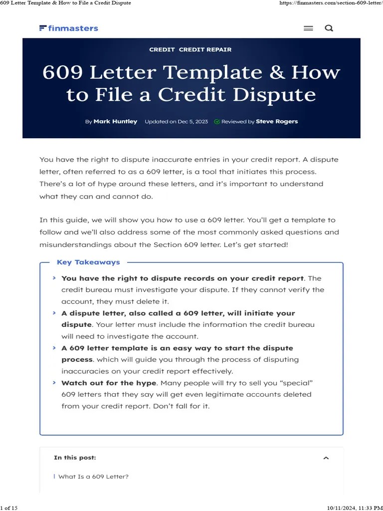 609 'Credit' Letters Info | PDF