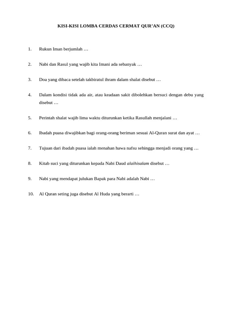Kisi-Kisi Lomba Cerdas Cermat Quran | PDF