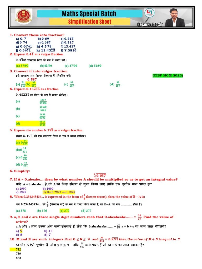 Simplification Sheet - 436242 - Crwill | PDF | Arithmetic | Number Theory