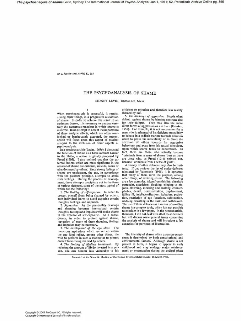 The Psychoanalysis Of Shame OCR | PDF