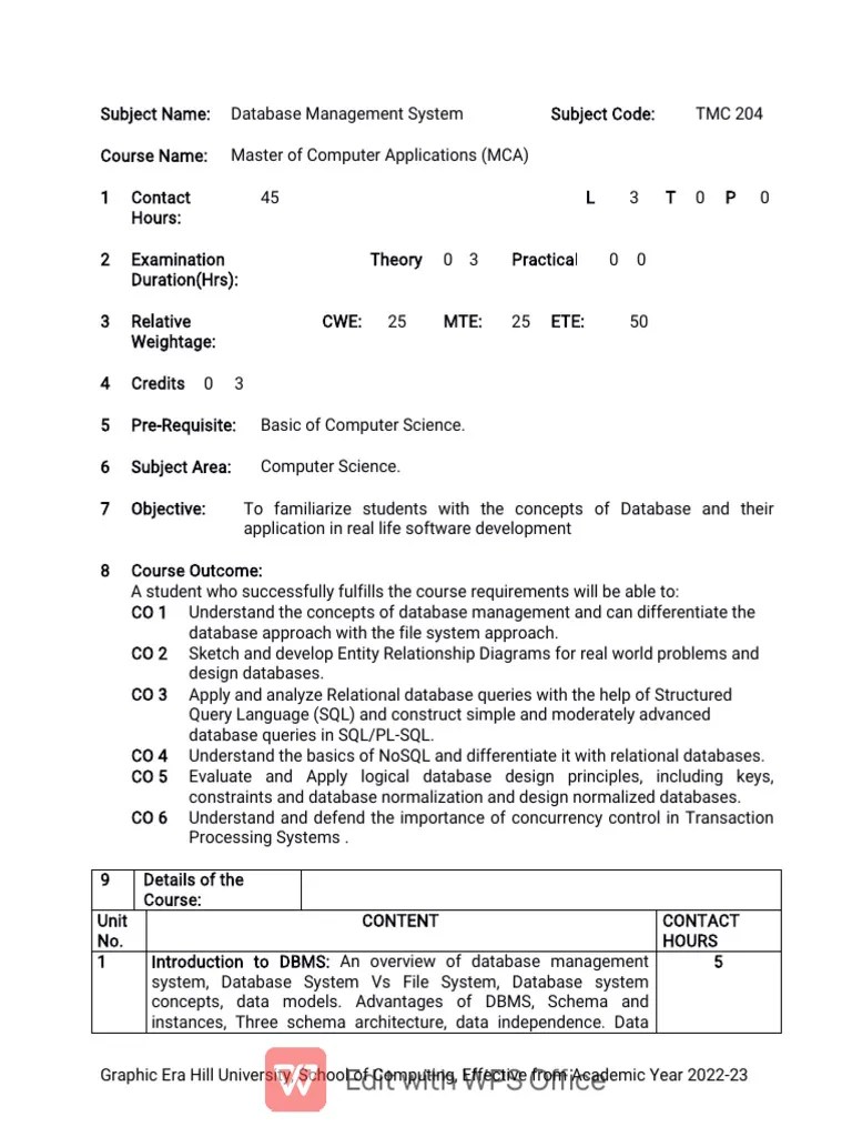 TMC 204 Database Management System | PDF | Databases | Relational Database