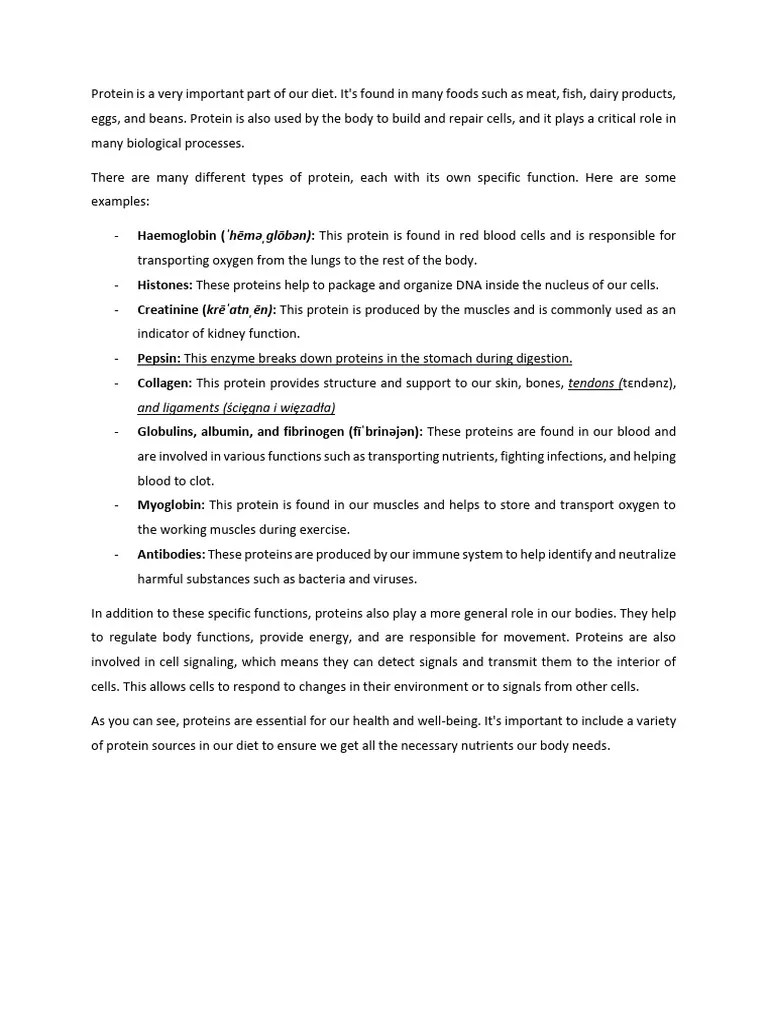 Functions Of Protein In Your Body - Uczeń | PDF