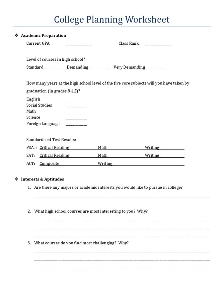 College Planning Worksheet | PDF