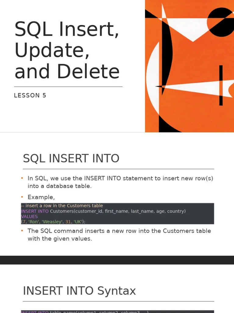 Lesson 4 - SQL Insert, Update, And Delete | PDF