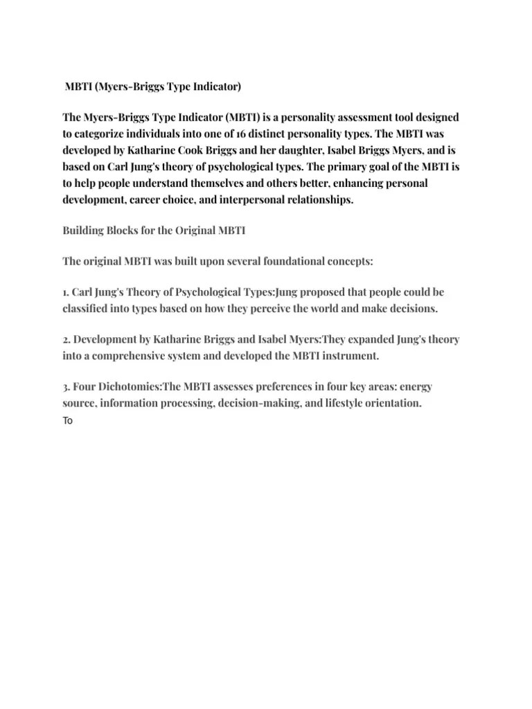 MBTI (Myers-Briggs Type Indicator) | PDF