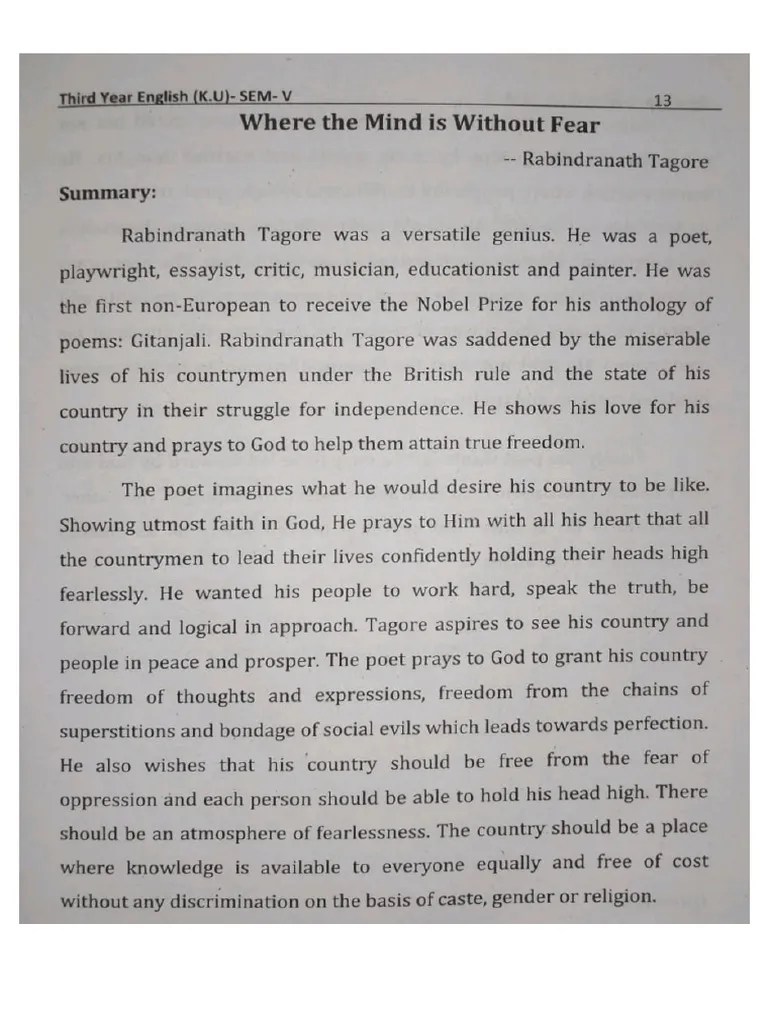 Where Is The Mind Without Fear | PDF