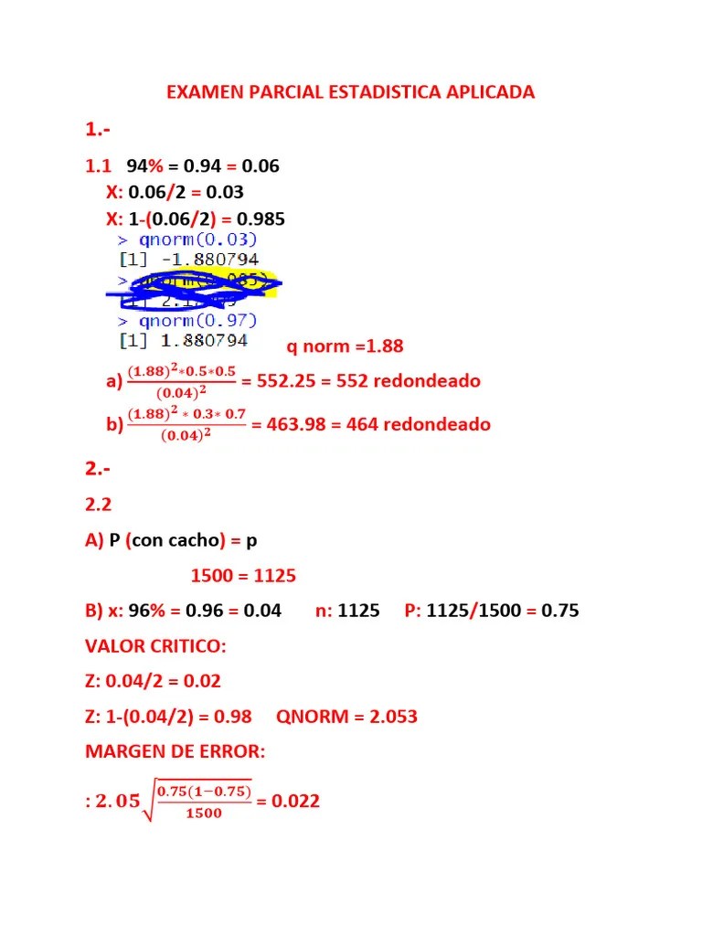 Examen Parcial Estadistica Aplicada | PDF | Ciências E Matemática