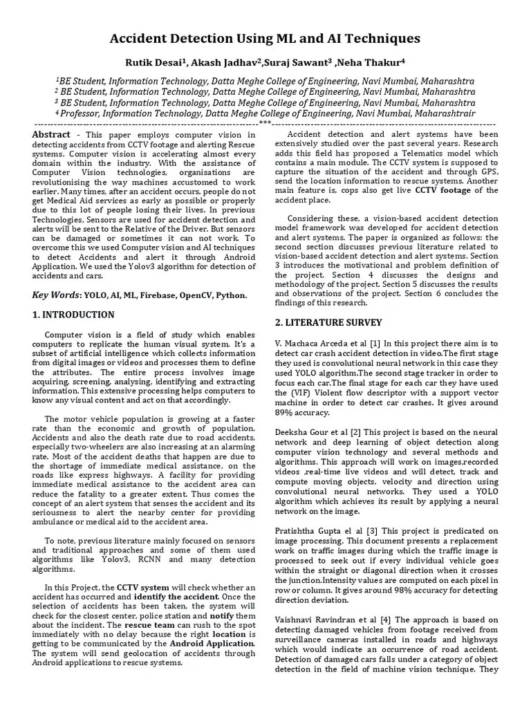 Accident Detection Using ML And Ai Techniques | PDF | Driving Under The ...