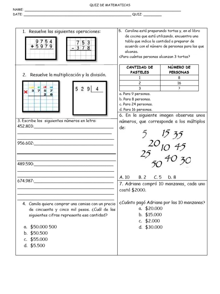 Quiz De Matematicas #4 | PDF
