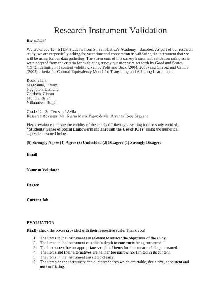 Research Instrument Validation | PDF