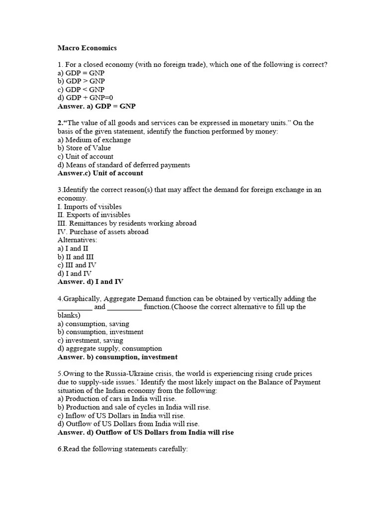 Cbse Class 12 Economics Mcqs | PDF
