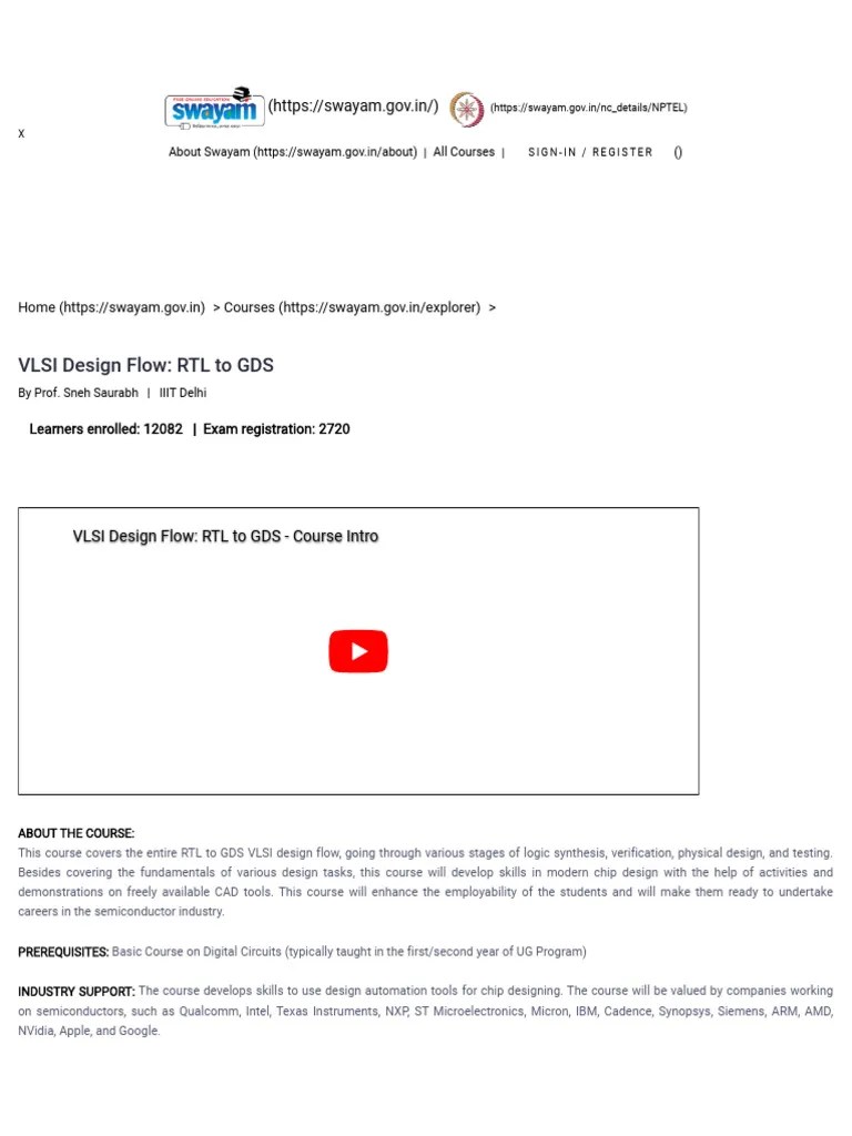 17_VLSI Design Flow_ RTL To GDS - Course | PDF