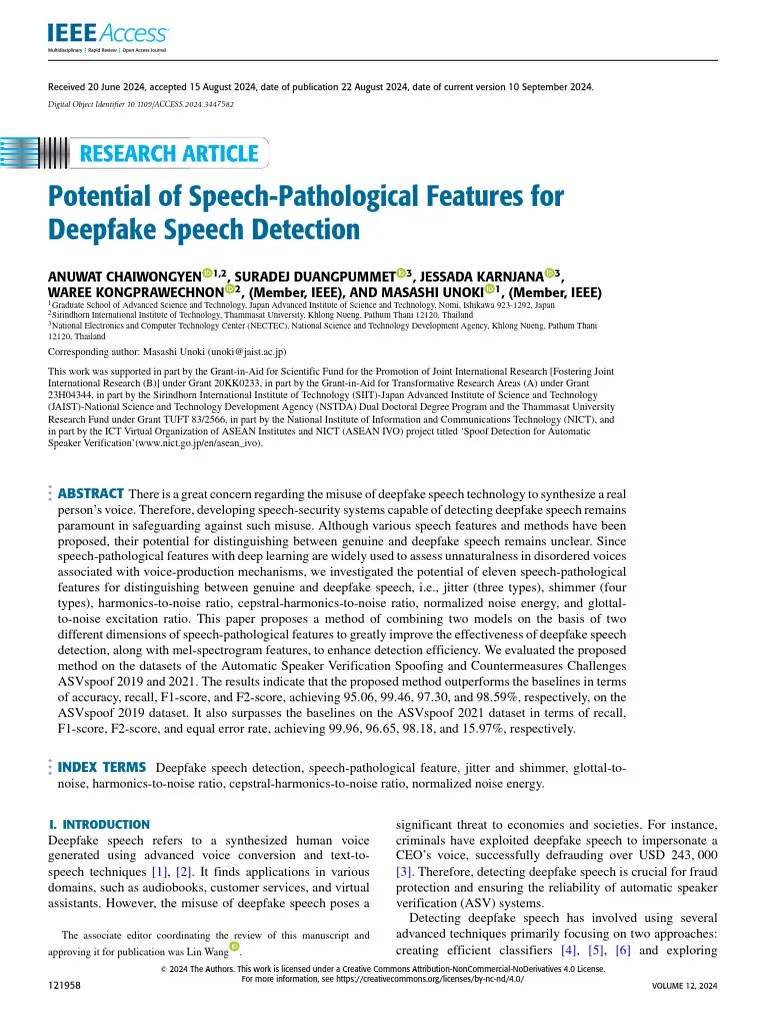 Potential Of Speech-Pathological Features For Deepfake Speech Detection-2 | PDF
