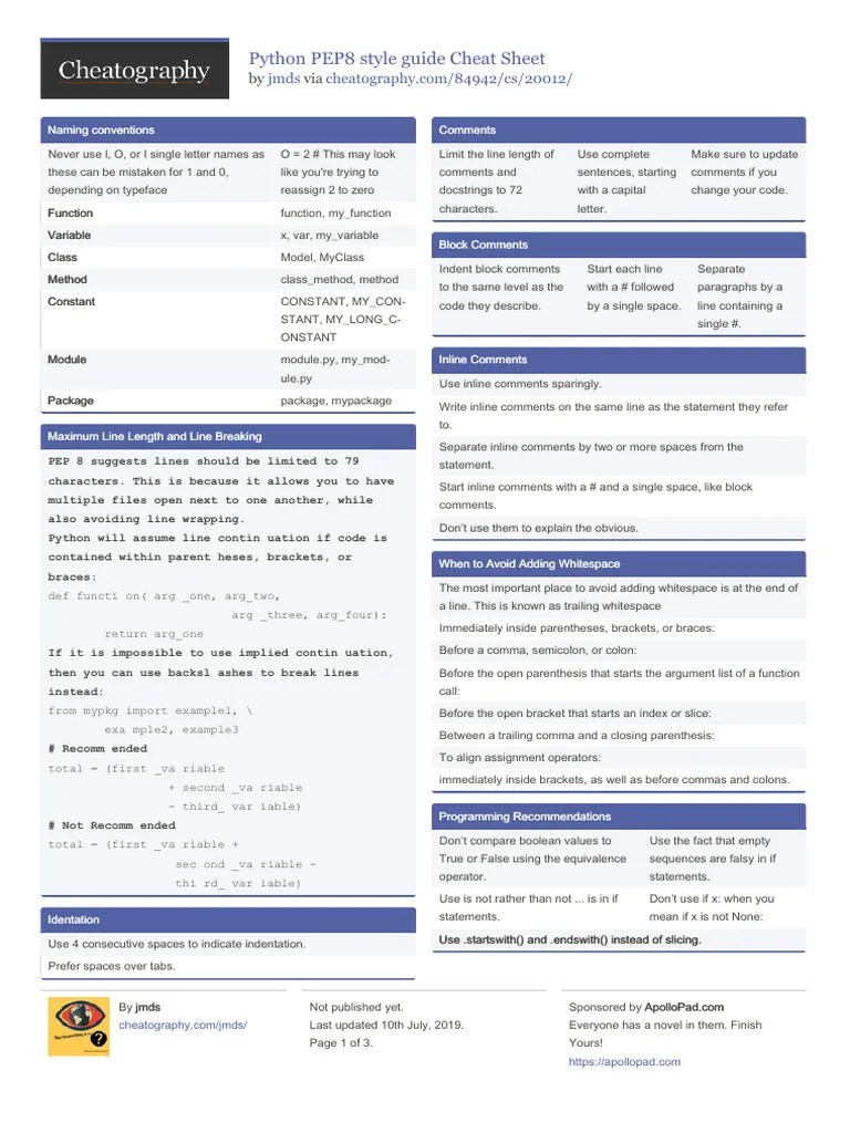 Jmds Python Pep8 Style Guide | PDF | Python (Programming Language ...