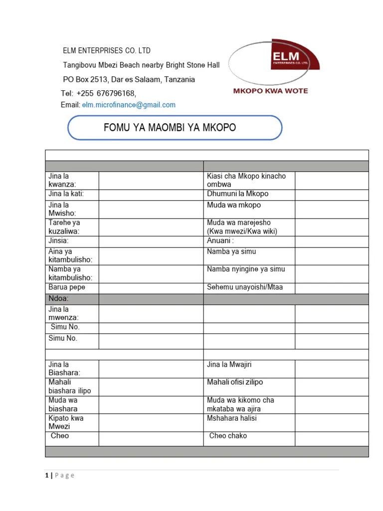Fomu Ya Maombi Ya Mkopo V5 Swahili New-1 | PDF