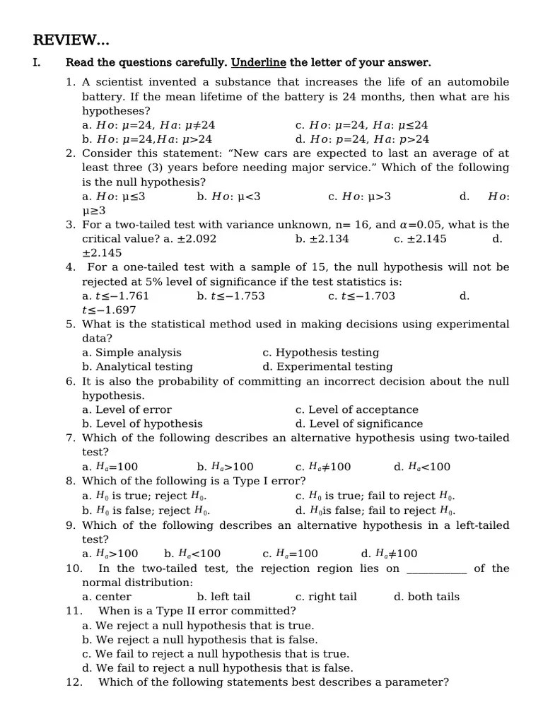 Final Stat.Review | PDF | Statistical Hypothesis Testing | Hypothesis