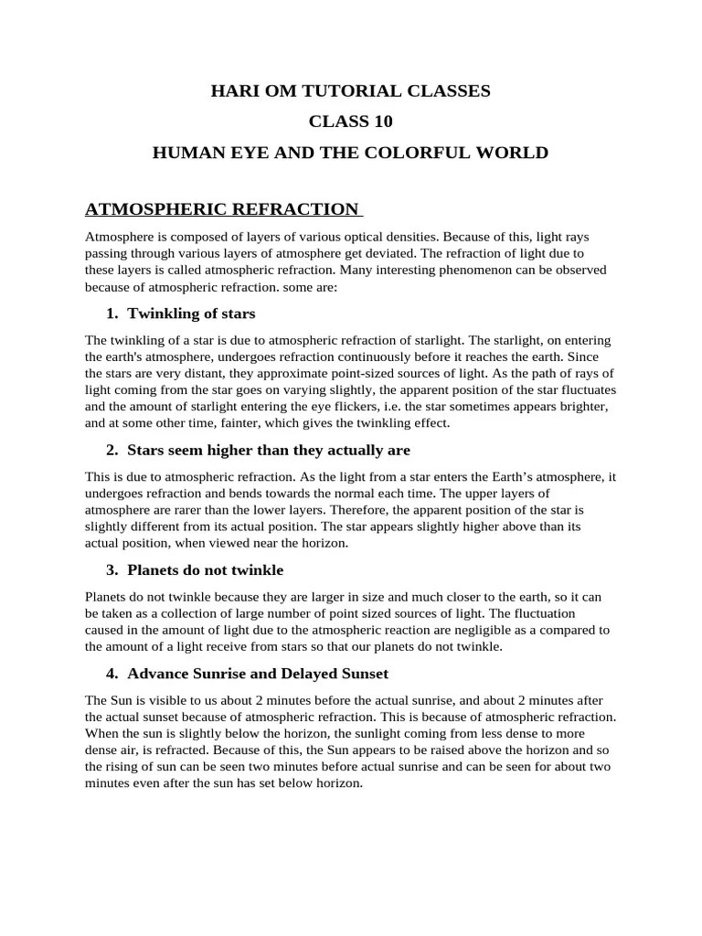 Human Eye Class 10 Science | PDF | Sunset | Light