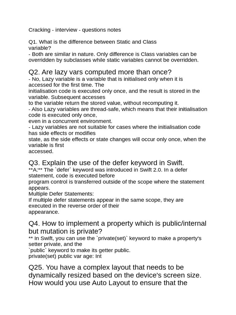 Cracking - IOS Interview - Questions Notes | PDF | Swift (Programming ...