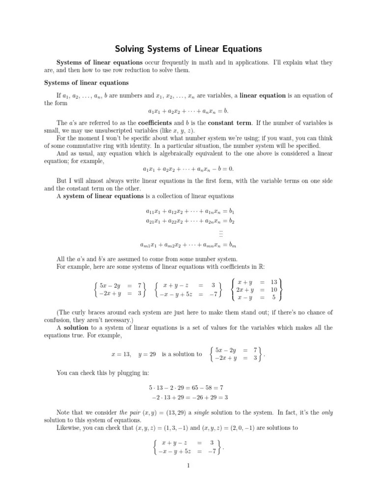 Solving-systems-of-linear-equations | PDF | Matrix (Mathematics) | System Of Linear Equations