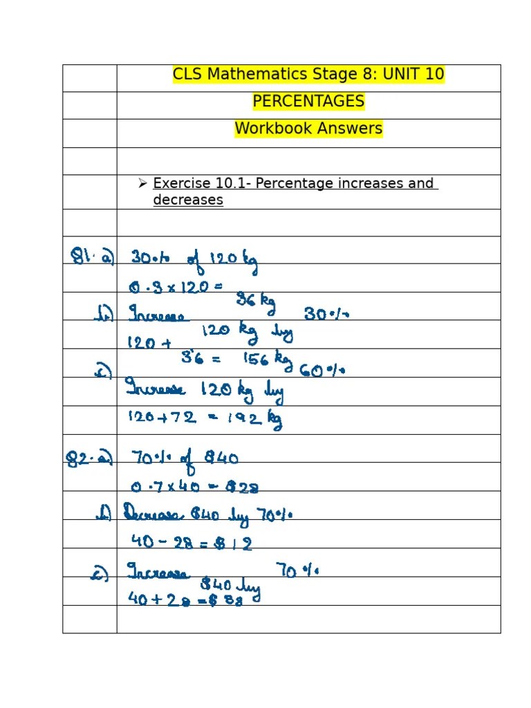 Cambridge Lower Secondary Mathematics Workbook Stage 8 - UNIT 10 Percentages | PDF | Teaching ...