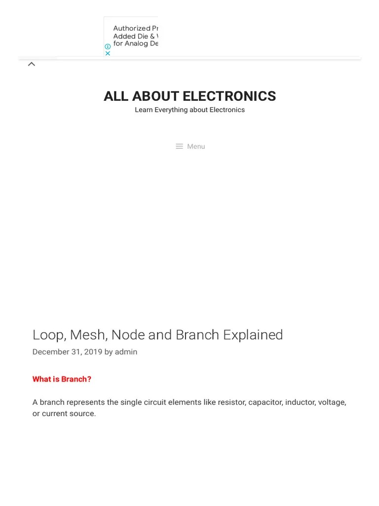 Loop, Mesh, Node And Branch Explained - ALL ABOUT ELECTRONICS | PDF
