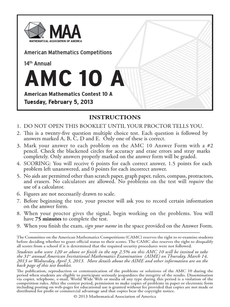 2013 AMC 10 A Problems | PDF | Mathematics