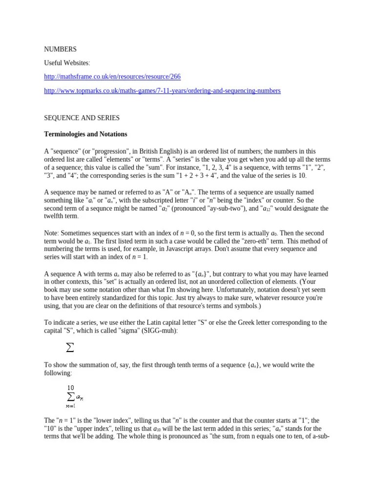 Sequence And Series | PDF | Summation | Multiplication