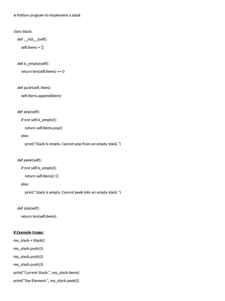 Python Program To Implement A Stack | PDF | Queue (Abstract Data Type ...