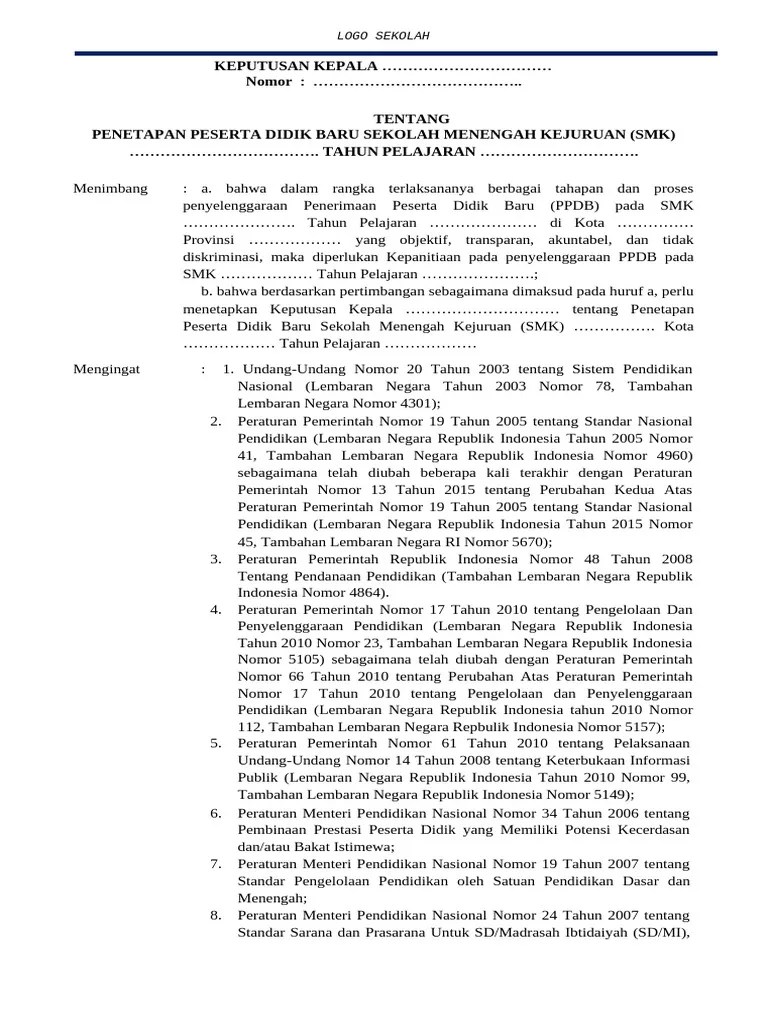 SK PENETAPAN SISWA BARU | PDF