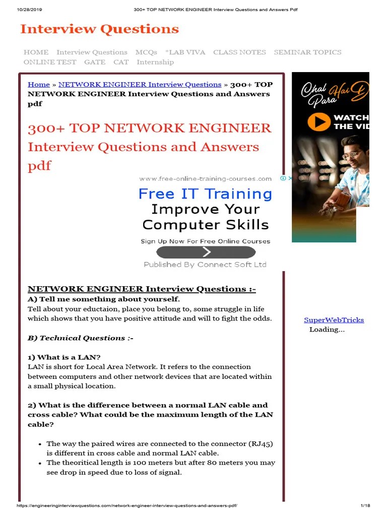 NETWORK ENGINEER Interview Questions And Answers PDF | PDF | Computer ...