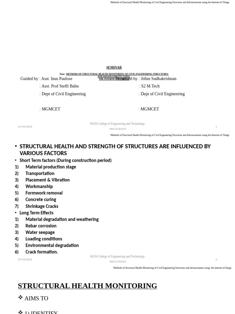 STRUCTURAL HEALTH MONITORING SYSTEM | PDF | Mechanical Engineering ...