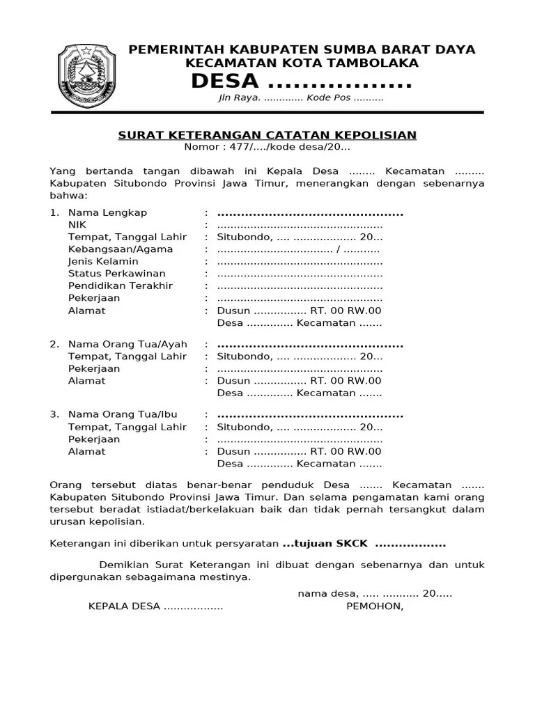 Surat Keterangan Catatan Kepolisian (WWW - Ciptadesa.com) | PDF