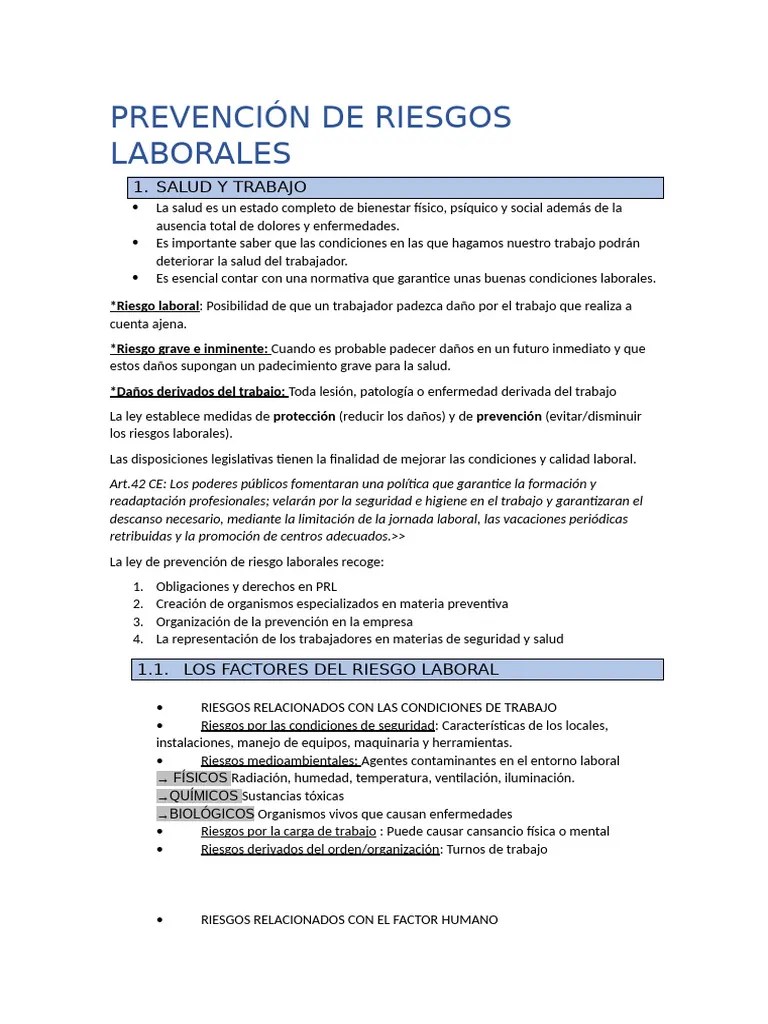Prevención De Riesgos Laborales | PDF | Bienestar