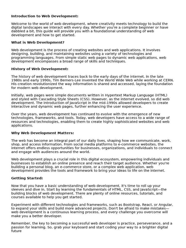 Introduction To Web Development | PDF | World Wide Web | Internet & Web
