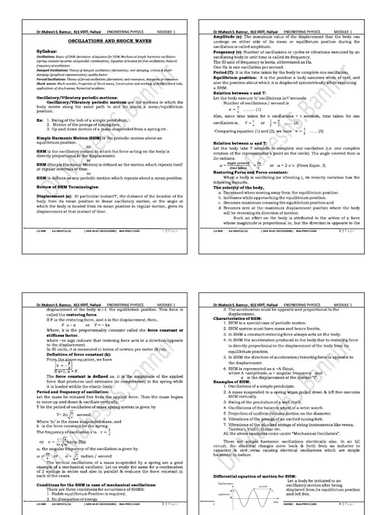Module 1 Oscillations & Shock Waves Notes Office | PDF