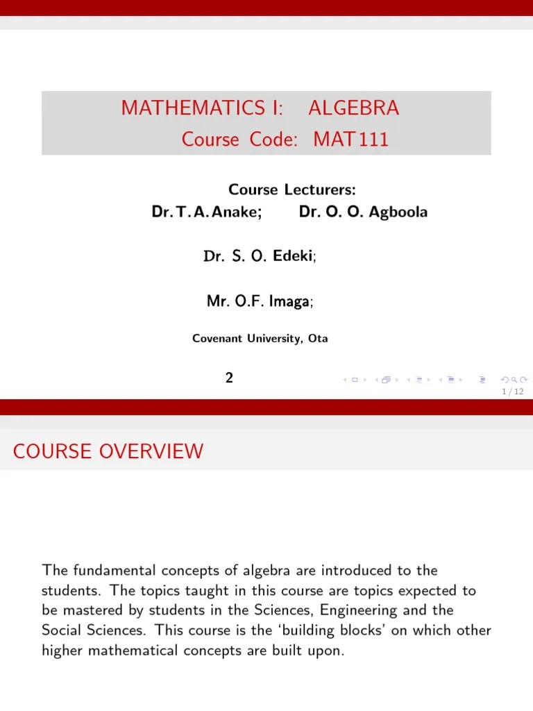 MAT 111 COURSE COMPACT | PDF | Algebra | Equations
