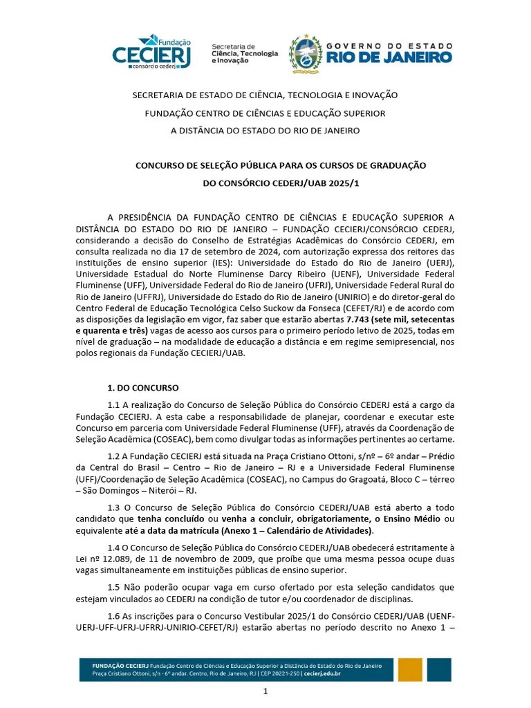 Edital Selecao 2025.1 UFF 11 10 24 Revisado | PDF